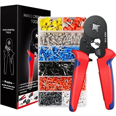 Image of Crimping Plier Set, Preciva 0.25 10mm² Ferrule Crimper Tool with 1200 Wire End Connectors, Self Adjustable Ratchet Bootlace Cables Crimp Tools, Electrical Cable Lug Pliers Kit