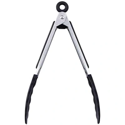 Image of (12&quot; Black) Kitchen Tongs Food Non Slip &amp; Easy Grip Smart Locking Clip Heat Resistant, Handy Utensil for Cooking, Serving, Barbecue, Salad, Buffet, Oven,Ice