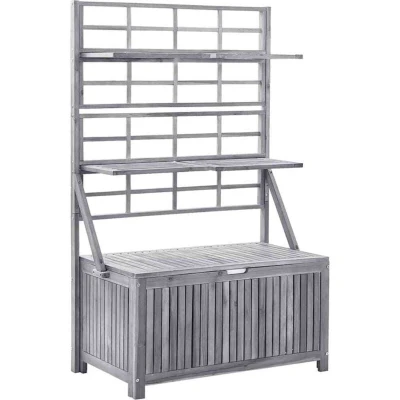 Image of vidaXL Storage Box with Trellis Grey 99x55x160 cm Solid Acacia Wood