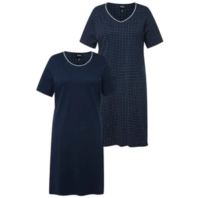 Image of Ulla Popken Women&#039;s 2 Pieces, Big Shirts, Simple and dots Nightgown, Midnight Blue, 20 22