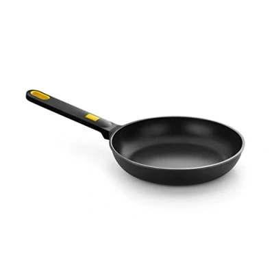 Image of BRA Daily Pro Non Stick Aluminium Frying Pan Black &amp; Yellow (22cm). Large for Induction Hob All Other Heat Sources. 100% Recycled Pan.