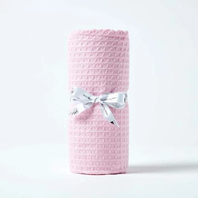Image of HOMESCAPES 100% Organic Cotton Waffle Baby Blanket Pink Cot Size 90 x 112 cm Super Soft Combed