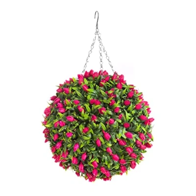 Image of Best Artificial TULIP Flower Ball Lush Long Leaf Topiary Grass (38cm, Pink)