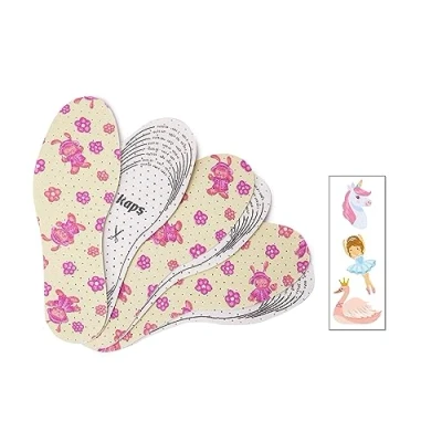 Image of Kaps Sweet Steps, Shoe Insoles Set for Kids with Colorful Temporary Tattoos, 3 Pair Pack, Insole Replacement Set, Soft and Cushioned Support Walking, Running, Play (Pink)