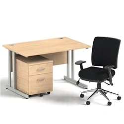 Image of Impulse 1200 Desk Maple/Silver Cantilever 2 Dr Mobile Ped Black Chair