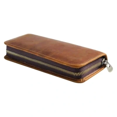 Image of DONGKER Leather Pencil Case,Vintage Zippered Pen Fountain Pouch Holds 9 Pens &amp; 2 for School Work Office
