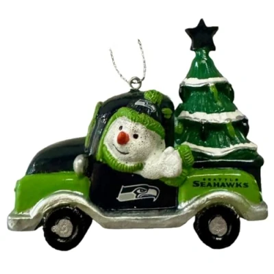 Image of FOCO Seattle Seahawks NFL Snowman in a Truck Ornament