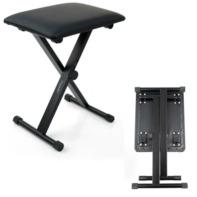 Image of Crystals Foldable Electronic Keyboard Piano Stool and Stand Double/Single Braced X Frame Black (Music Chair)