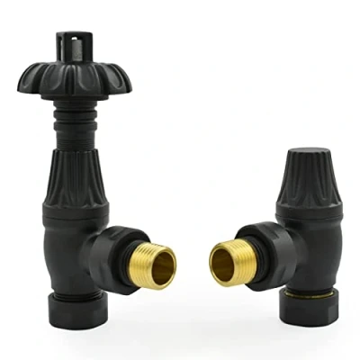 Image of Hot Flow Lincoln Traditional Thermostatic Radiator Valve Angled TRV (Textured Black)