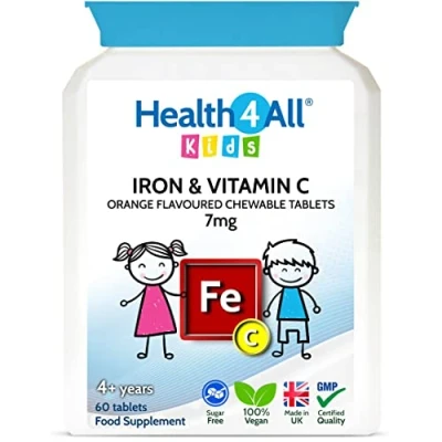 Image of Health4All Kids Iron Chewable 60 Tablets Learning and Growth Support. Vegan Supplement for Children.