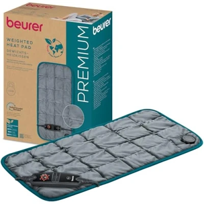 Image of The Beurer HK 145 Cosy Weighted Heat Pad, Featuring Warmth with a Glass Bead Filling, Made of Soft, Recycled Materials, Weighing 1500 g, Fast Heating Function, and 60 x 30 cm in Size