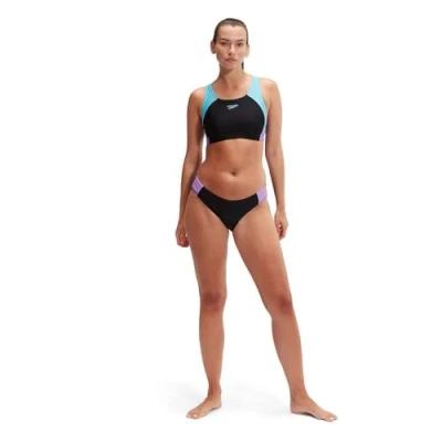 Image of Speedo Womens Colourblock Splice Bikini, Women&#039;s, Size: 38, Black / sweet purple picton blue