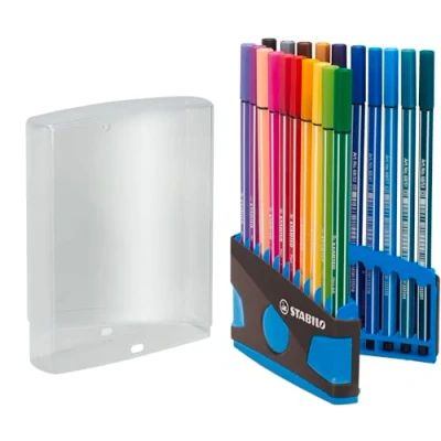 Image of Premium Fibre Tip Pen STABILO 68 ColorParade in Anthracite/Light Blue Pack of 20 Assorted Colours with Hanging Loop