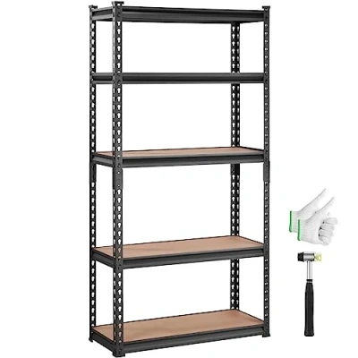 Image of VEVOR Storage Shelving Unit, 5 Tier Adjustable, 2000 lbs Capacity, Heavy Duty Garage Shelves Metal Organizer Utility Rack, Black, 30&quot; L x 12&quot; W 60&quot;
