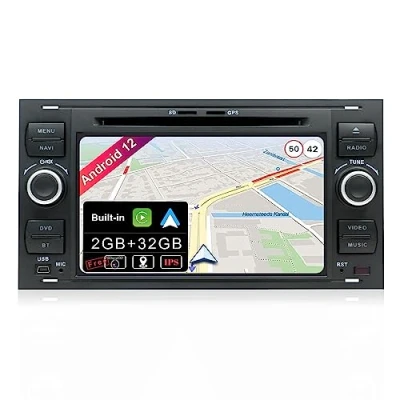 Image of JOYX Android 12 Din Car Stereo For Ford C Max/Connect/Fiesta/Focus/Fusion/Galaxy/Kuga S Max/Transit/Mondeo Built in Carplay+Android Auto 2G+32G Camera + MIC 7 Inch 2 SWC DAB Fast boot