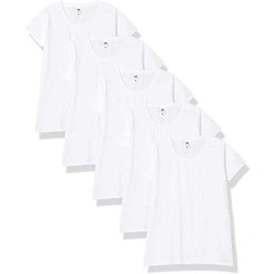 Image of Fruit of the Loom Women&#039;s Lady Fit Valueweight Tee, 5 Pack T Shirt, White (White 30), 10 (Size:L) (Pack 5)