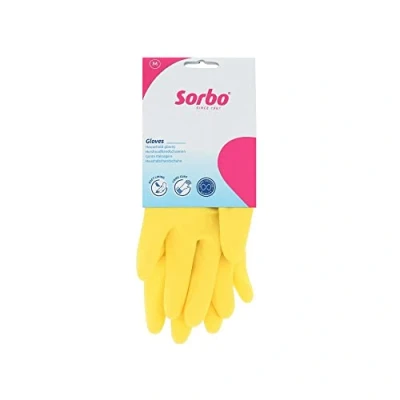 Image of Sorbo Medium Household Gloves, Latex Washing Up Rubber Super Soft Lining, Extra Long Cuff, Lasting Quality , Yellow