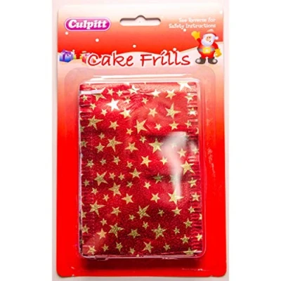 Image of Culpitt Red With Gold Stars Design Traditional Christmas Cake Frill