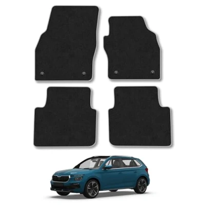 Image of Car Mats Compatible with Skoda Kamiq (2017 ) Tailored Fit Grey Carpet Floor Set Accessory Custom 4 Pieces Anti Slip Backing &amp; Binding Trim Edge