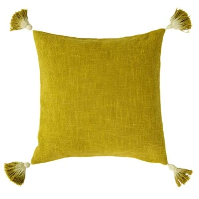 Image of furn. Eden Slub Cotton Tasselled Feather Filled Cushion Green One Size