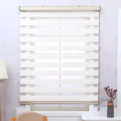 Image of Zebra Blinds Roller Shades Blackout Curtain for Window,Double Layer Sheer Window Treatment Privacy Light Control Blind Living Room Office (White,110x150cm)