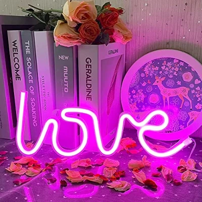 Image of UExnkj Y Love Pink Neon Light LED Signs for Bedroom Wall Valentine&#039;s Gift Girls Room Kids Sign USB or Battery Powered