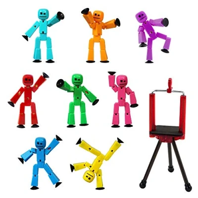 Image of Zing Stikbot 8 Solid Pink/Yellow/Light Blue/Green/Dark Blue/Purple/Orange/Red Color and Red Tripod (TST888SCTP)