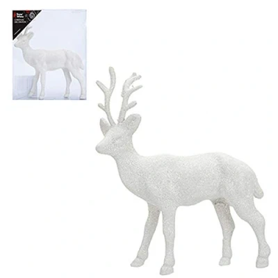 Image of White Glitter Reindeer Christmas Ornament 17cm, 1 Piece Festive Decoration, Sparkling Home Decor for Holiday Season