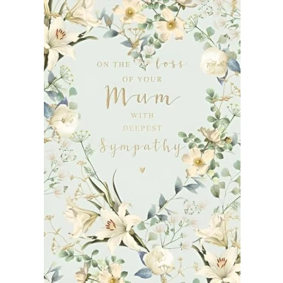 Image of Abacus Cards Loss of Mum Sympathy Card Condolence with Floral Heart Wreath Design and an Embossed Foil Finish Artistic Bereavement