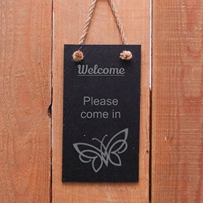 Image of Slate hanging door sign &quot;Welcome please come in&quot;