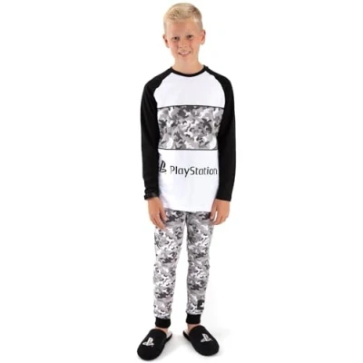 Image of PlayStation Pyjamas For Boys Kids Camo T Shirt With Trousers Gamer PJs Console Controller Gamepad Merchandise