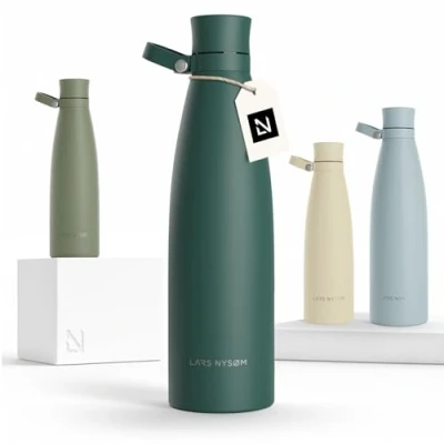 Image of LARS NYSØM Stainless Steel Insulated Water Bottle 25oz 34oz Thermo Flask for Hot and Cold Beverages Leakproof Drinking (Pine Green, 1000ml)