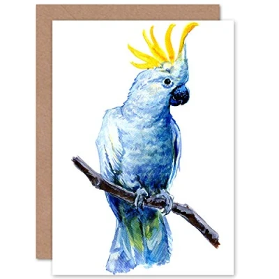 Image of Wee Blue Coo Bird Cockatoo Painting Greeting Card With Envelope Inside Premium Quality