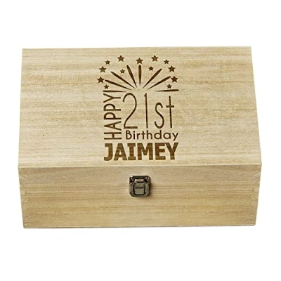 Image of Raised Words 21st Birthday Gift Personalised Large wooden Keepsake Box