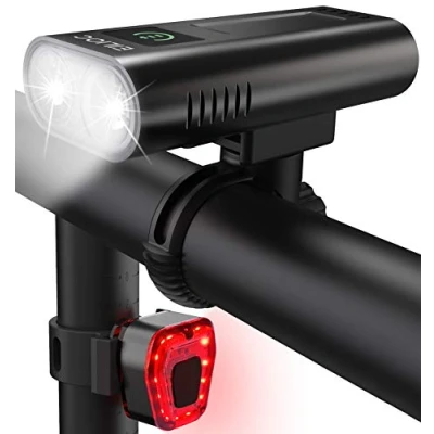 Image of Eilioc Bike Light Set,USB Rechargeable Bicycle 6400mAh Lights Front and Back Super Bright 1200 Lumen Headlight Easy to Mount Cycling Accessories for Road MTB