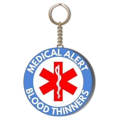 Image of Gift Insanity MEDICAL ALERT BLOOD THINNERS BLUE BACKGROUND 58mm LONG CHAIN KEYRING