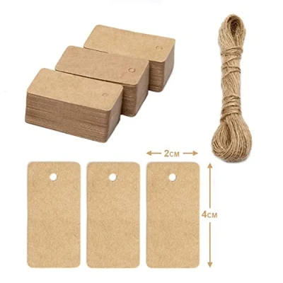 Image of Box.it.pack.it Kraft Paper Gift Tags, Brown, Rectangular 4x2 cm, 100 Pack with String