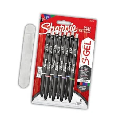 Image of Sharpie S Gel Pens Medium Point (0.7mm) Assorted Ink Colours 8 Count + Velvet Pen Case