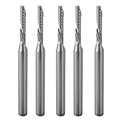 Image of 5 Pcs CNC Router Bits End Mill 1 Flute Down Cut Milling Cutter Tool Sets, 1/8 inch Shank Solid Carbide Spiral Cutters for Acrylic PVC MDF Engraving Carving