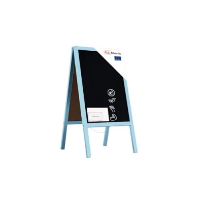 Image of ALLboards Pavement Sign with Blue Varnished Wooden Frame 118x61cm, Sidewalk Advertising Board Chalkboard A Chain Double Sides for Shop Pub Restaurant