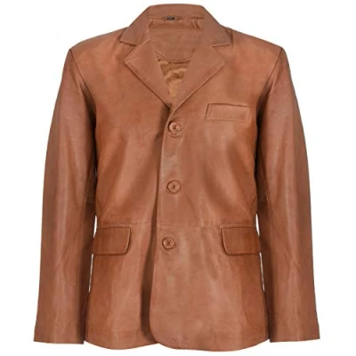 Image of Men&#039;s Tan Genuine Leather Blazer Soft Real Italian Tailore Vintage Jacket Coat 2XL