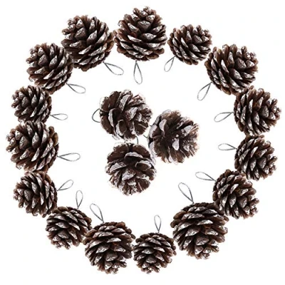 Image of TRIXES Christmas Tree Decorations 18PC Hanging Pine Cones Garland Fake Snow Tipped Wreath Making Supplies Baubles