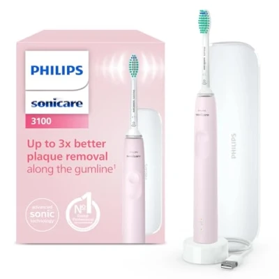 Image of Philips Sonicare 3100 Electric Toothbrush, Sonic Pressure Sensor and Timer, Travel Case, Sugar Rose, Model HX3673/11