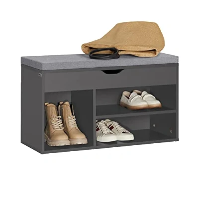 Image of SoBuy FSR45 DG, Hallway Shoe Rack Cabinet Bench with Lift Up Top and Seat Cushion, Dark Grey