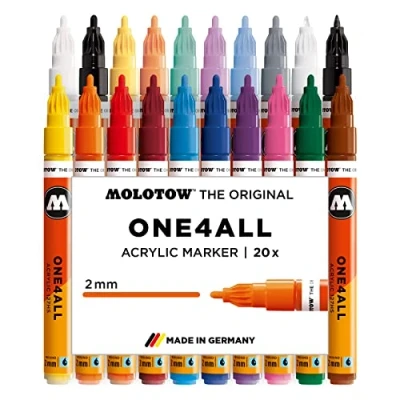 Image of Molotow One4All 127HS Acryl Marker Main Kit 1 (2,0 mm Strichstärke, hochdeckend und permanent, UV beständig, für fast alle Untergründe) 20 Stück sortiert