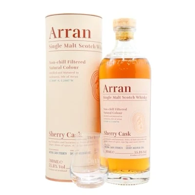 Image of Arran Branded Glass &amp; Sherry Cask Whisky 70cl 55.8% ABV
