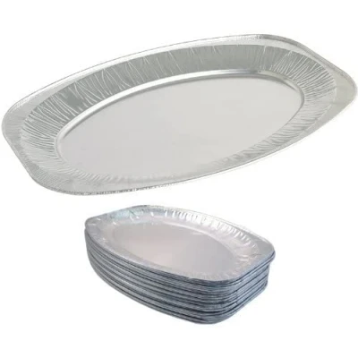 Image of MARENT Mixed Oval Silver Embossed Foil Food Platters/Tray/Dish (55 &amp; 43cm)