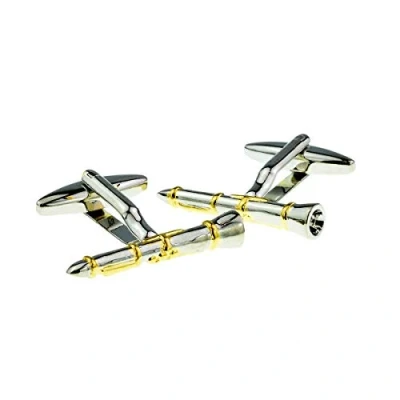 Image of Two Tone Silver &amp; Gold Clarinet Cufflinks Presented in a Box