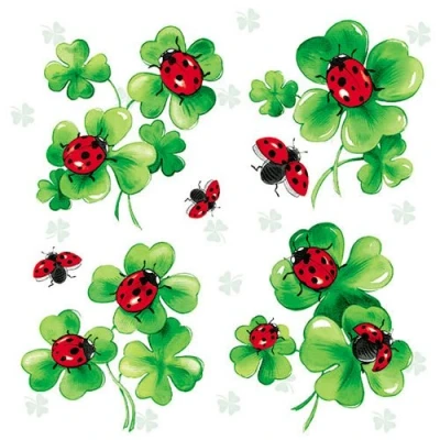 Image of 20 Napkins Clover Leaf and Ladybird Spring Summer Good Luck 33 x cm