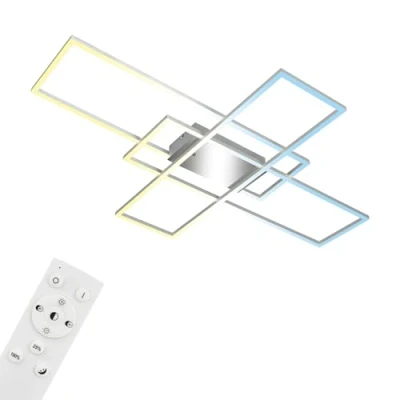 Image of BRILONER Modern LED Ceiling Lights with Remote Control, dimmable, Adjustable from Warm White to Neutral White, Memory Function, 50W, 6600 lum., Living Room, 104x71x9.5cm, Chrome